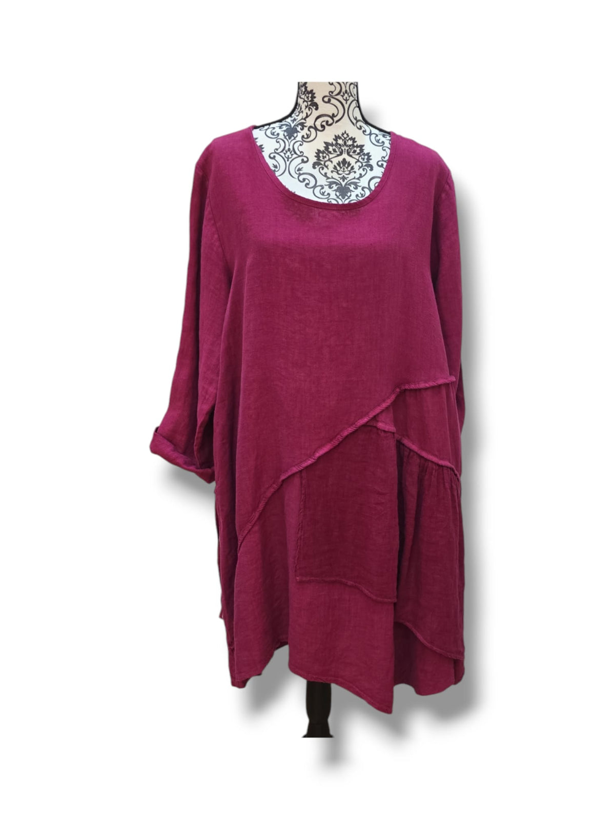 Robe ample avec poches  en lin – Framboise