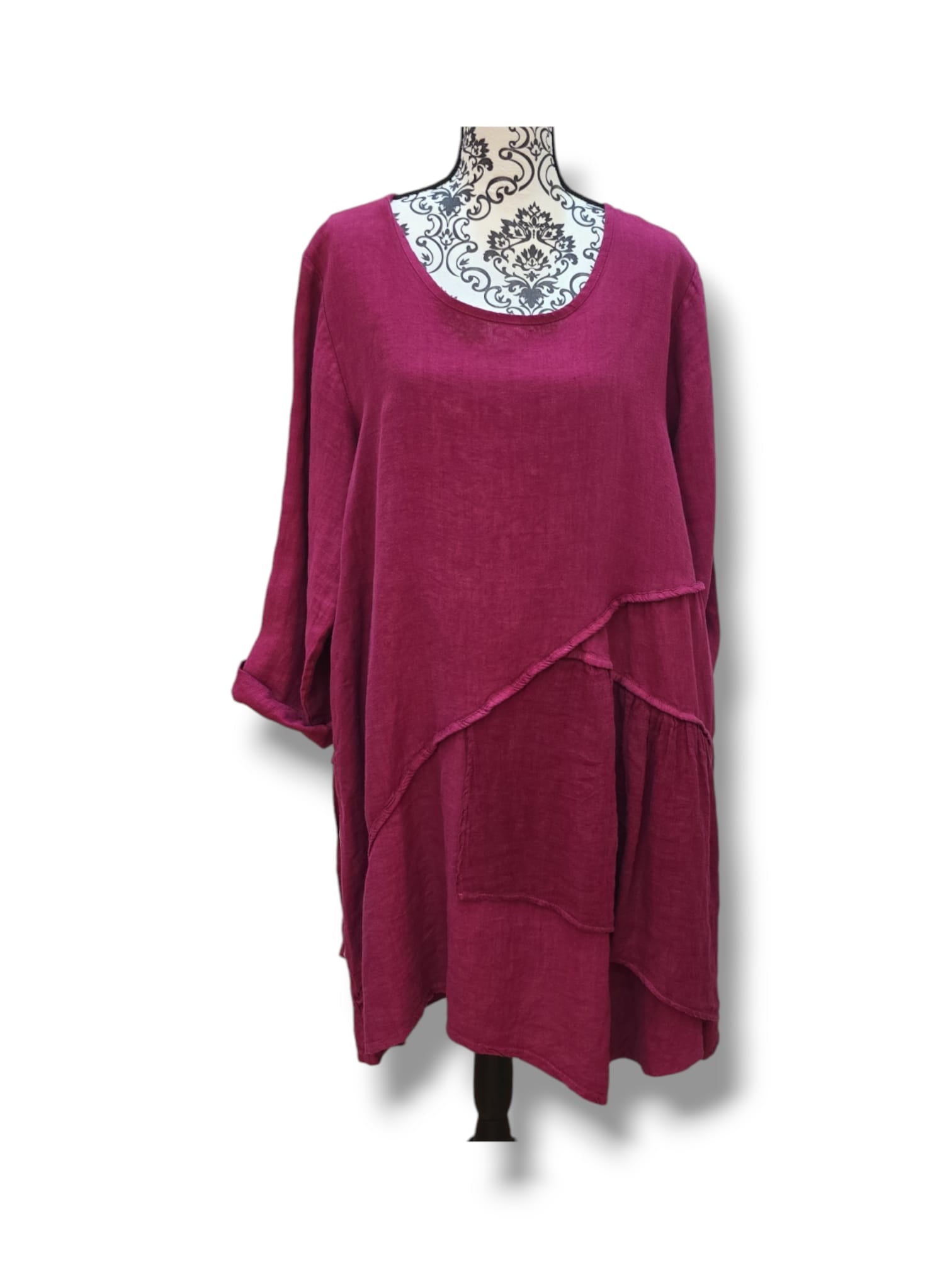 Robe ample avec poches  en lin – Framboise