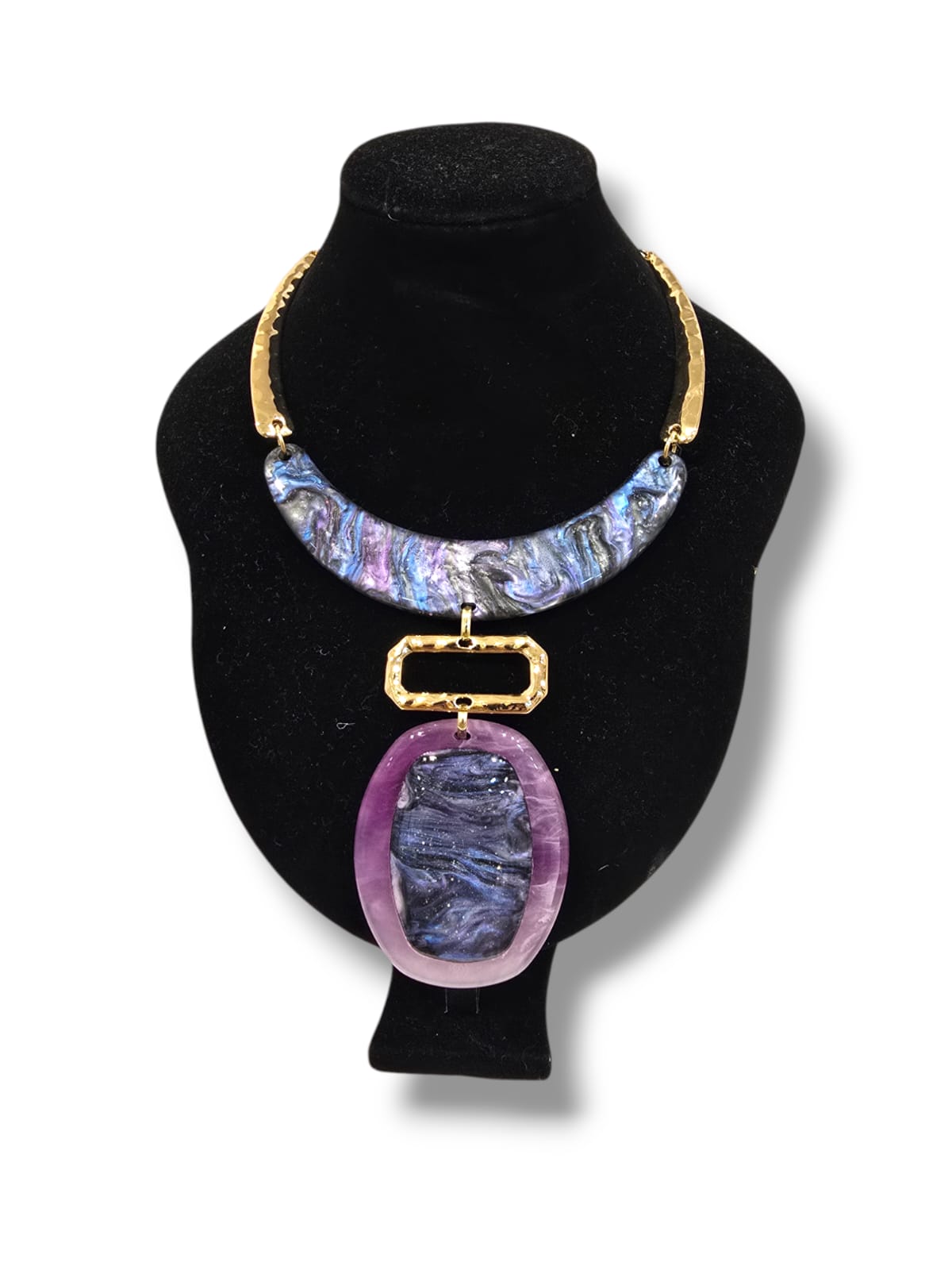 Collier pendentif XXL violet et doré