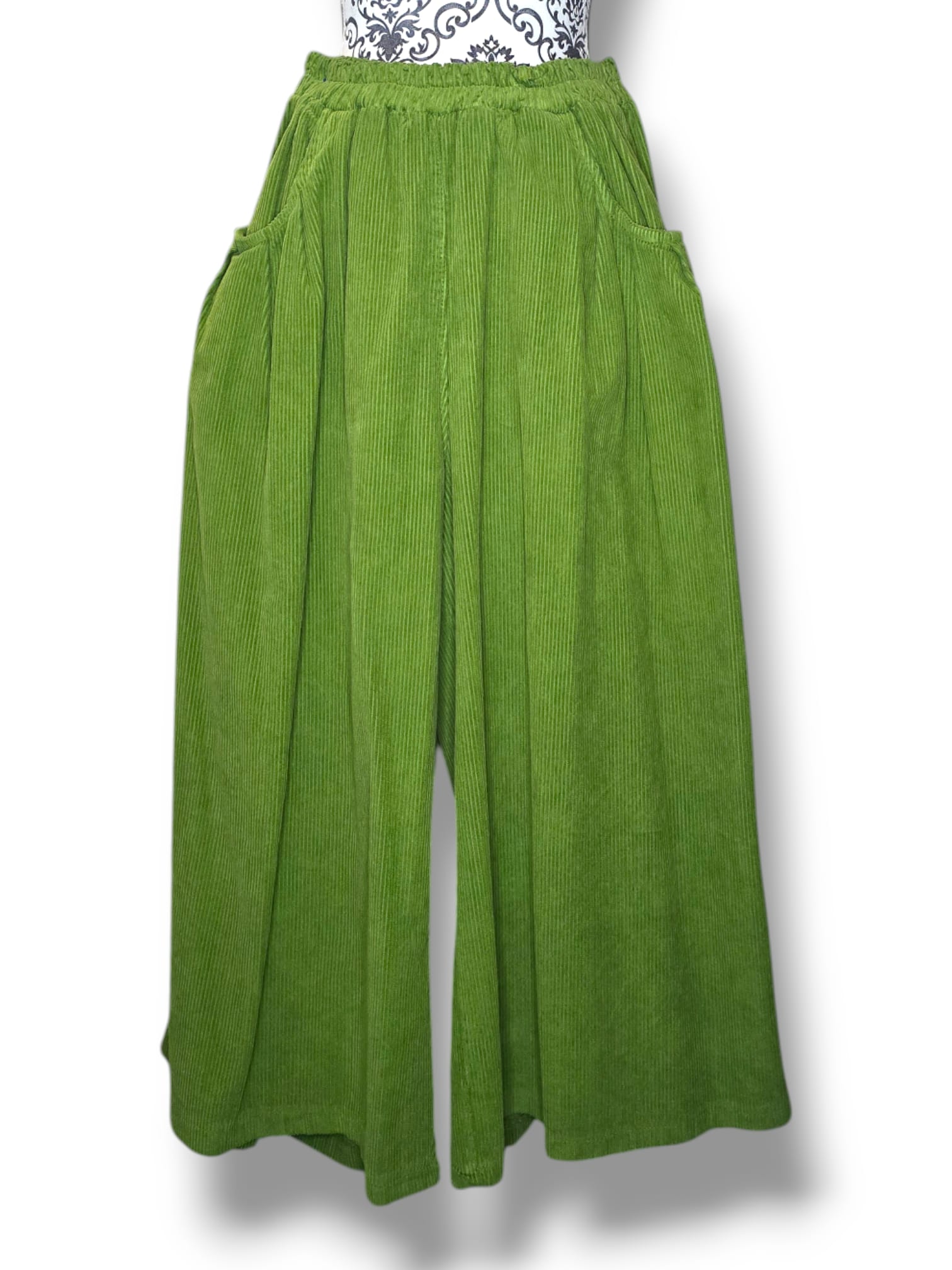 Jupe-pantalon en coton côtelé vert pomme