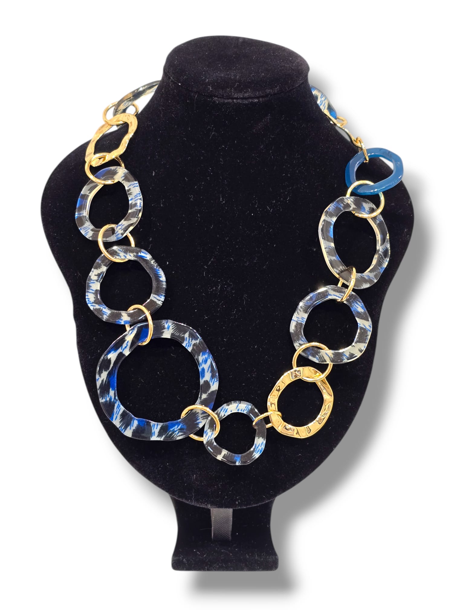 Collier fantaisie bleu & métal couleur or