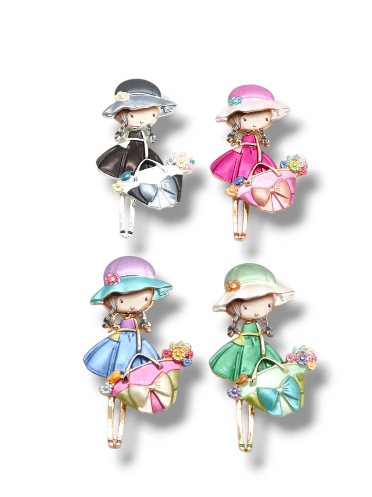 Broche aimantée "Fillette sac à main noeud rose"