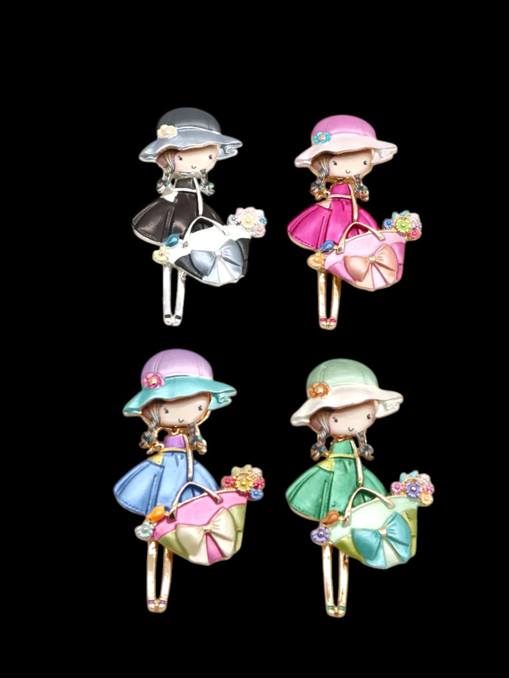 Broche aimantée "Fillette sac à main noeud multicolore"