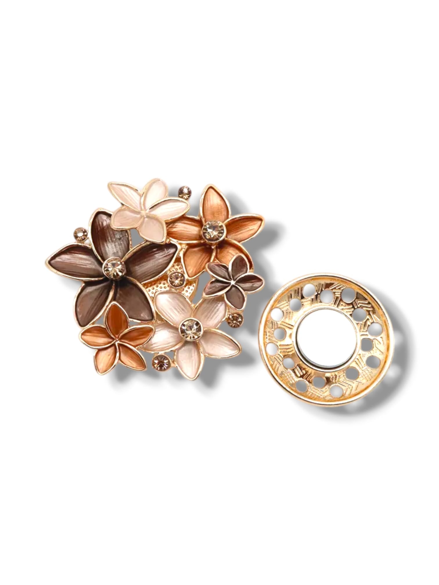 Broche aimantée "Fleurs marron et beige"