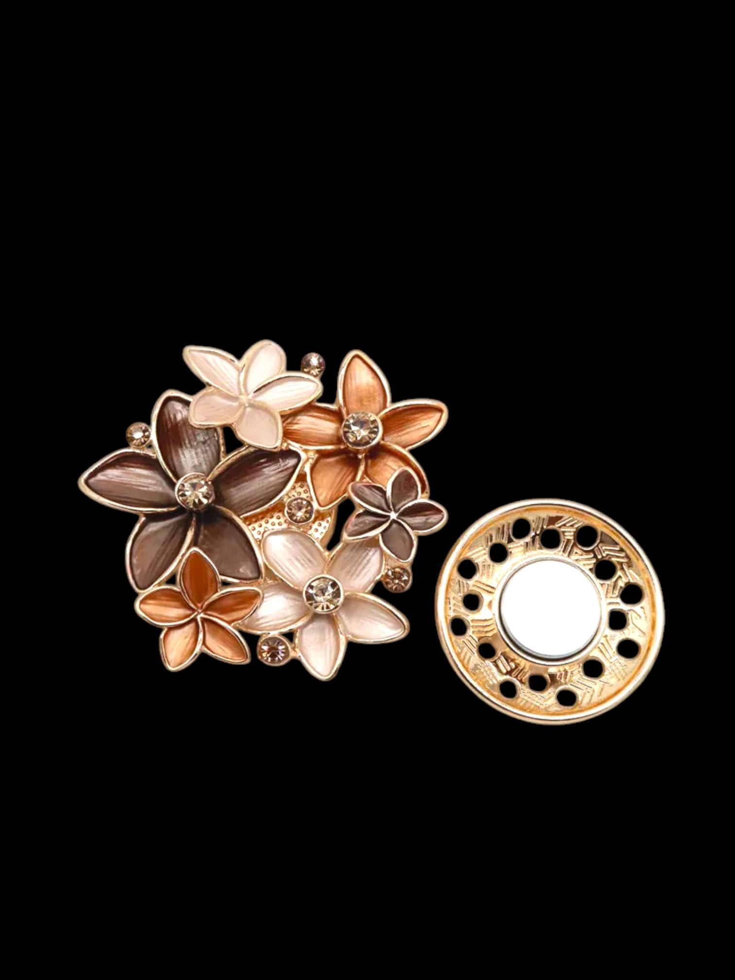 Broche aimantée "Fleurs marron et beige"