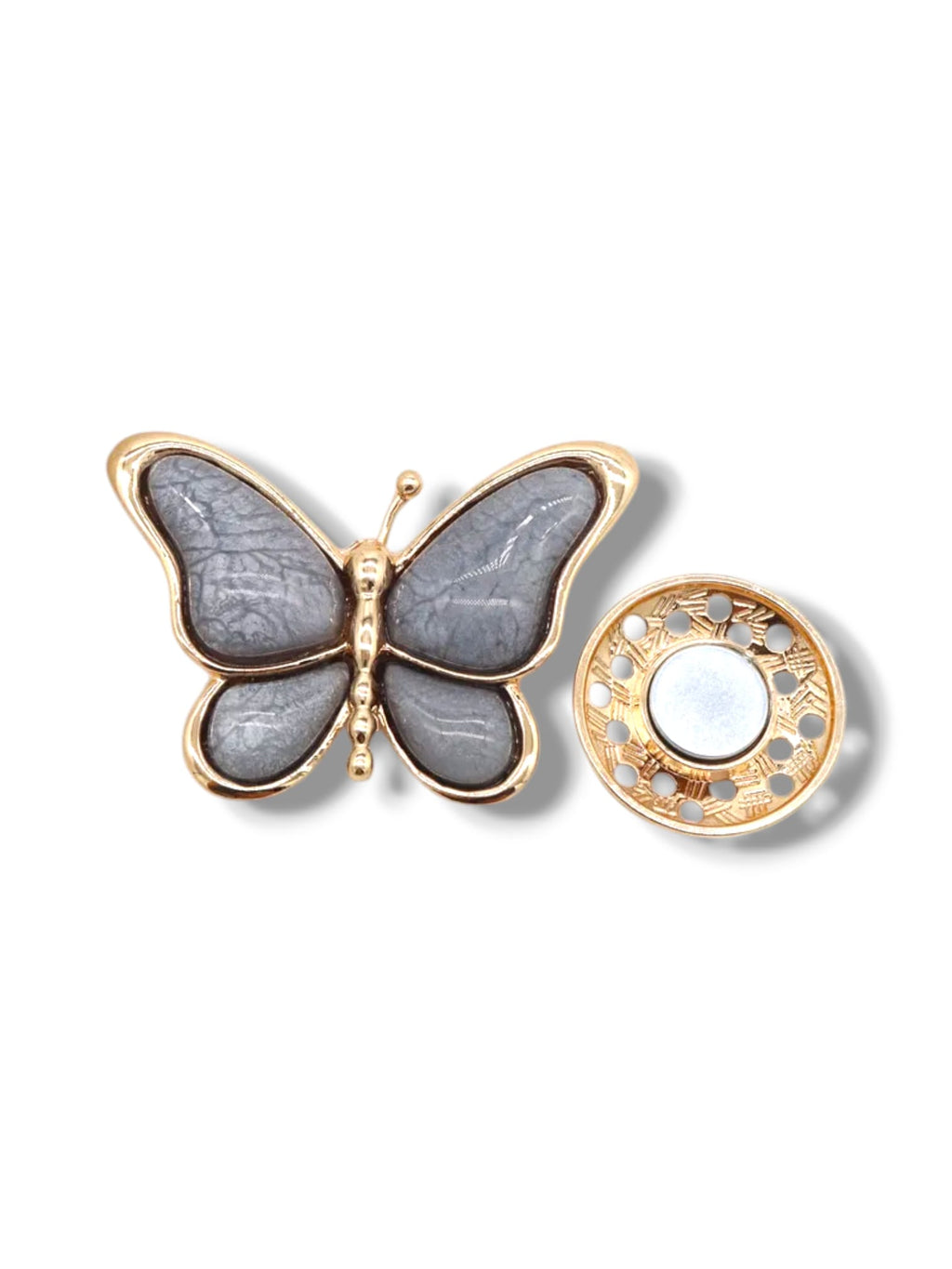 Broche aimantée "Papillon gris"