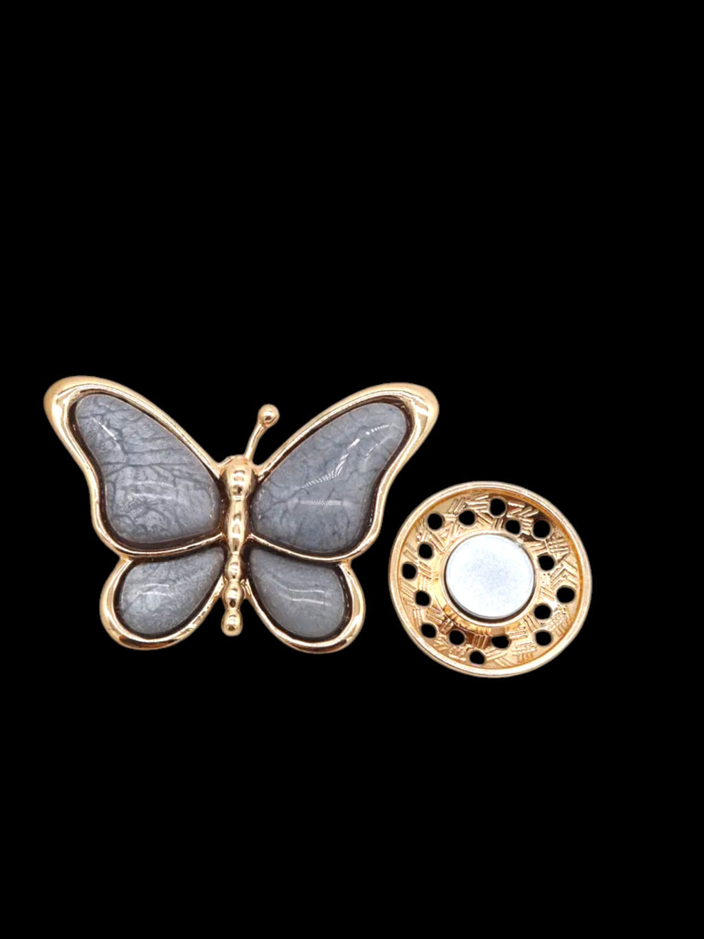 Broche aimantée "Papillon gris"
