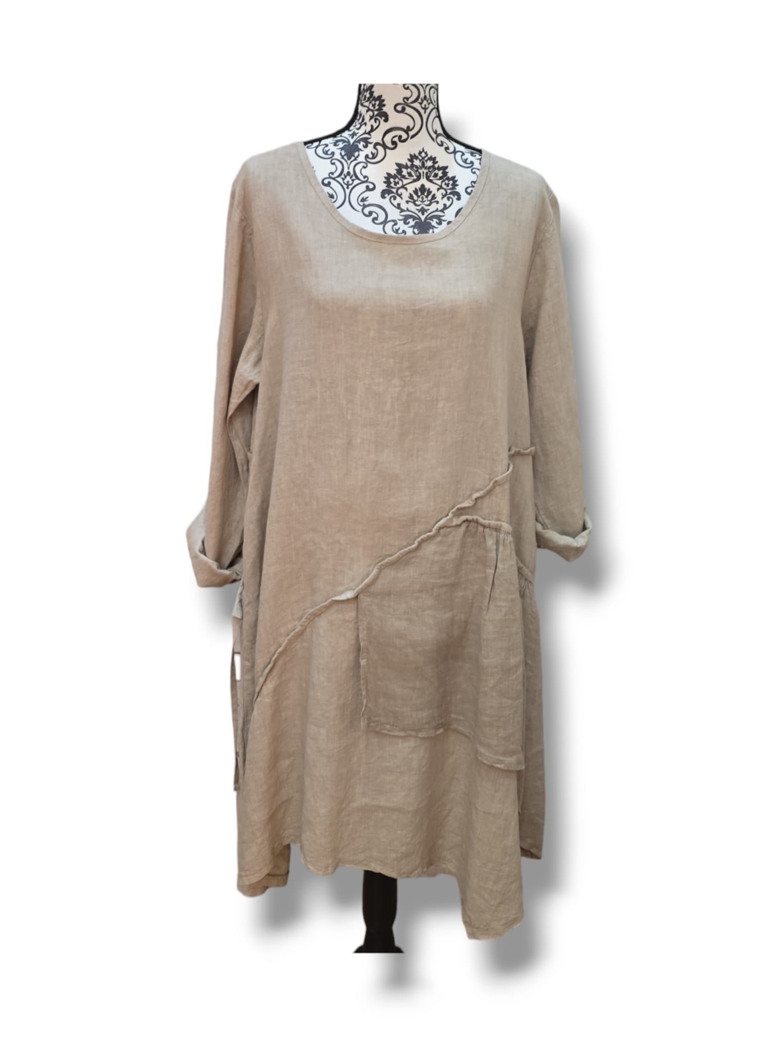 Robe ample avec poches en lin – Beige naturel