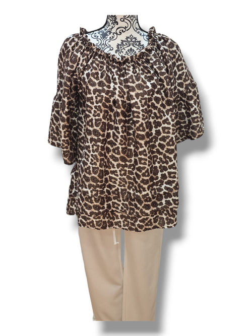 Blouse imprimé léopard – Élastique col