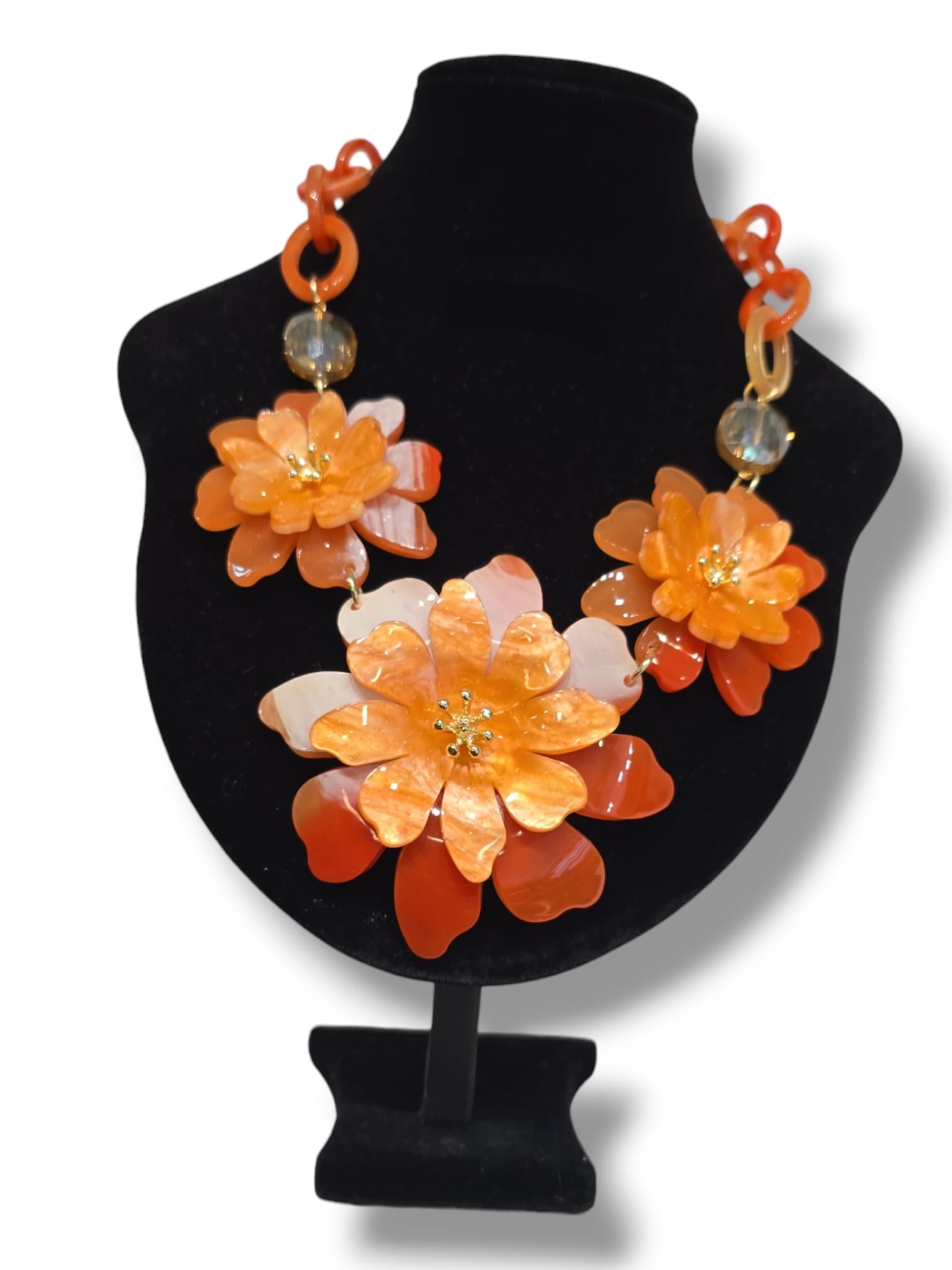 Collier fleurs orange en résine