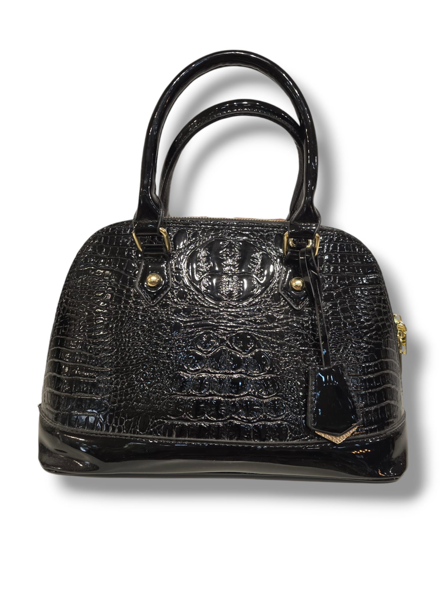 Sac à main vernis noir effet crocodile