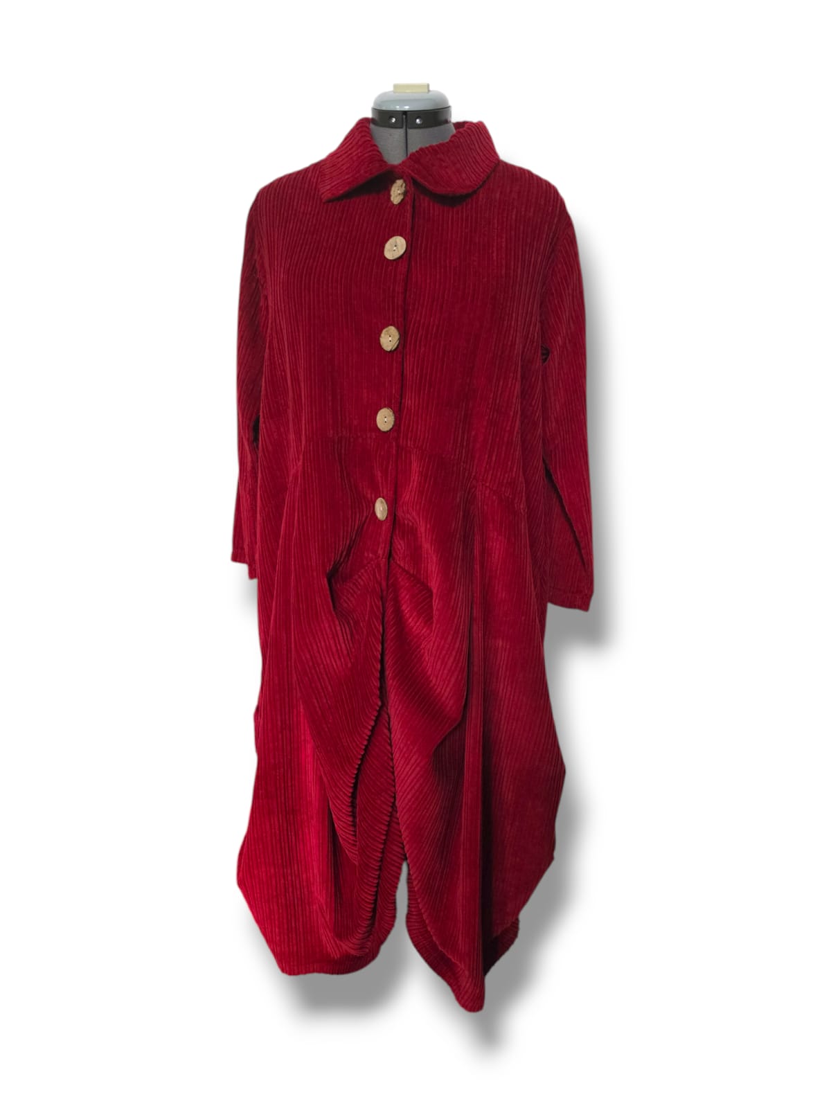 Veste longue en velours côtelé – Rouge bordeaux