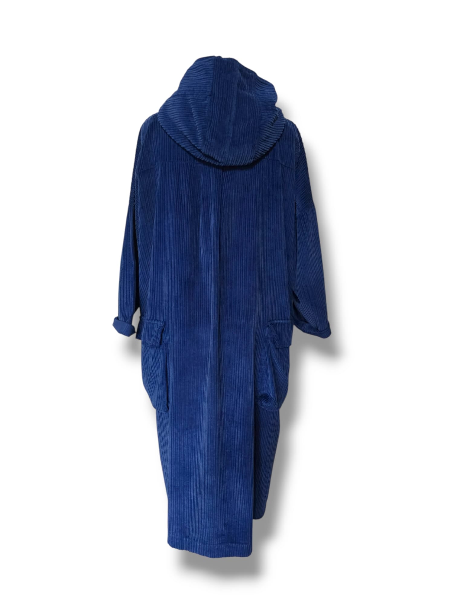 Manteau long à capuche en coton côtelé – Bleu