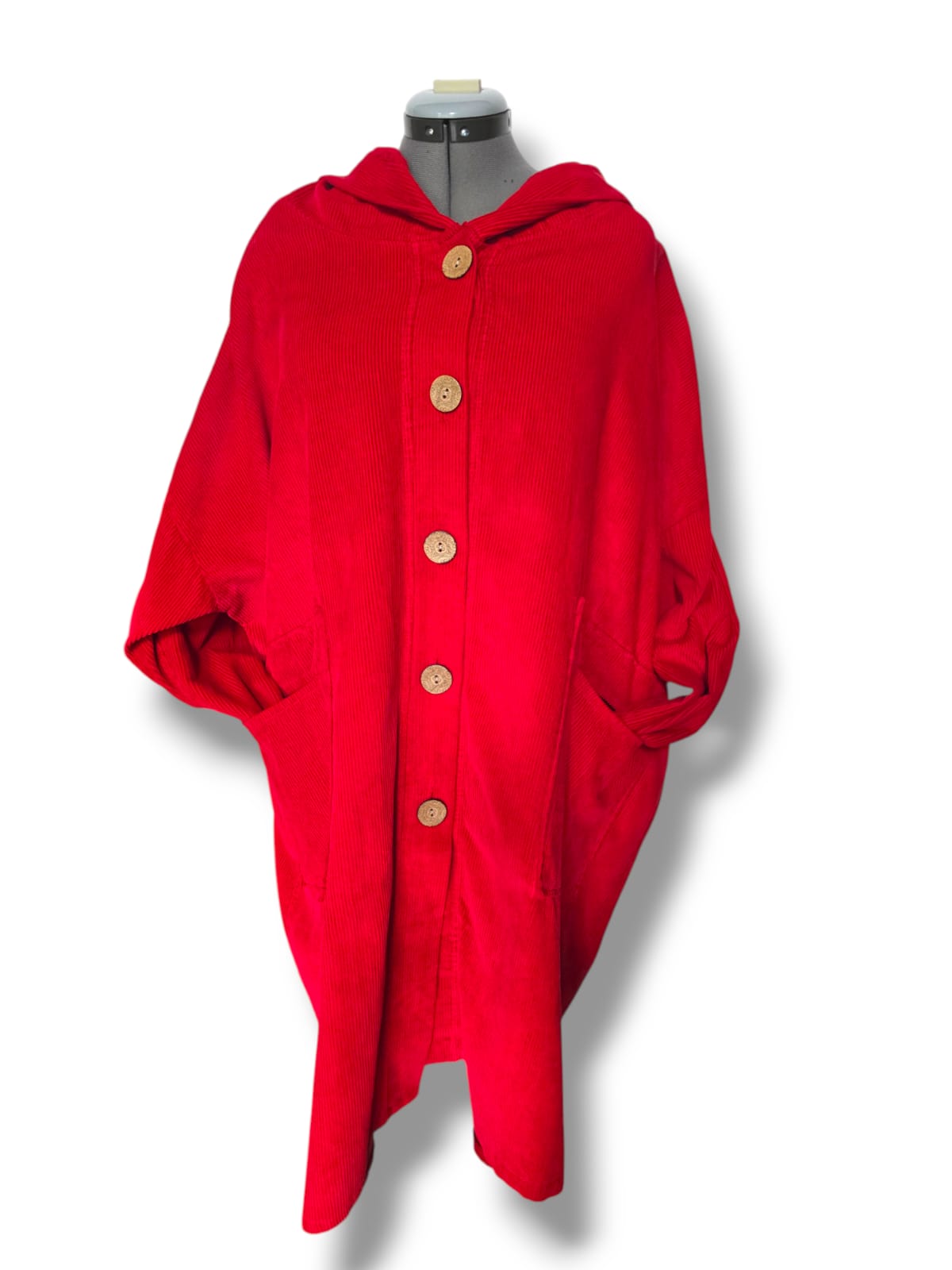 Manteau à capuche en coton côtelé – Rouge