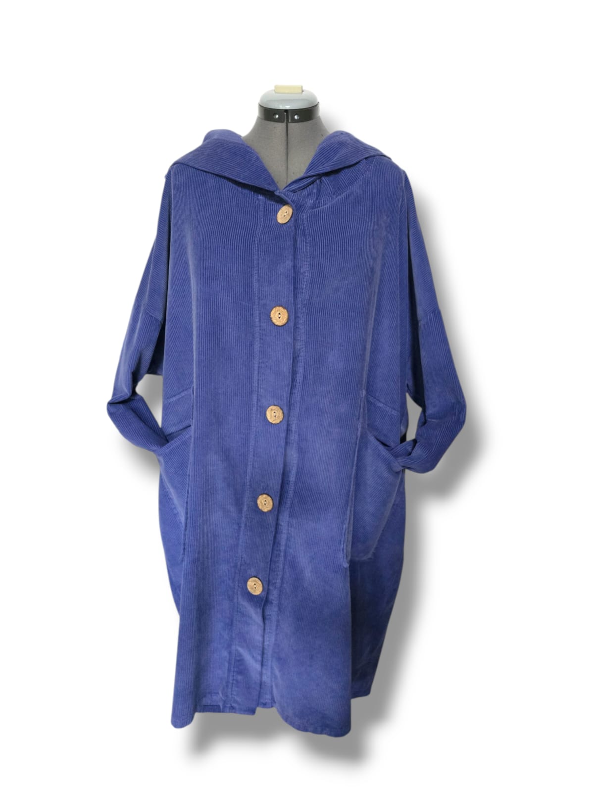 Manteau à capuche en coton côtelé – Bleu
