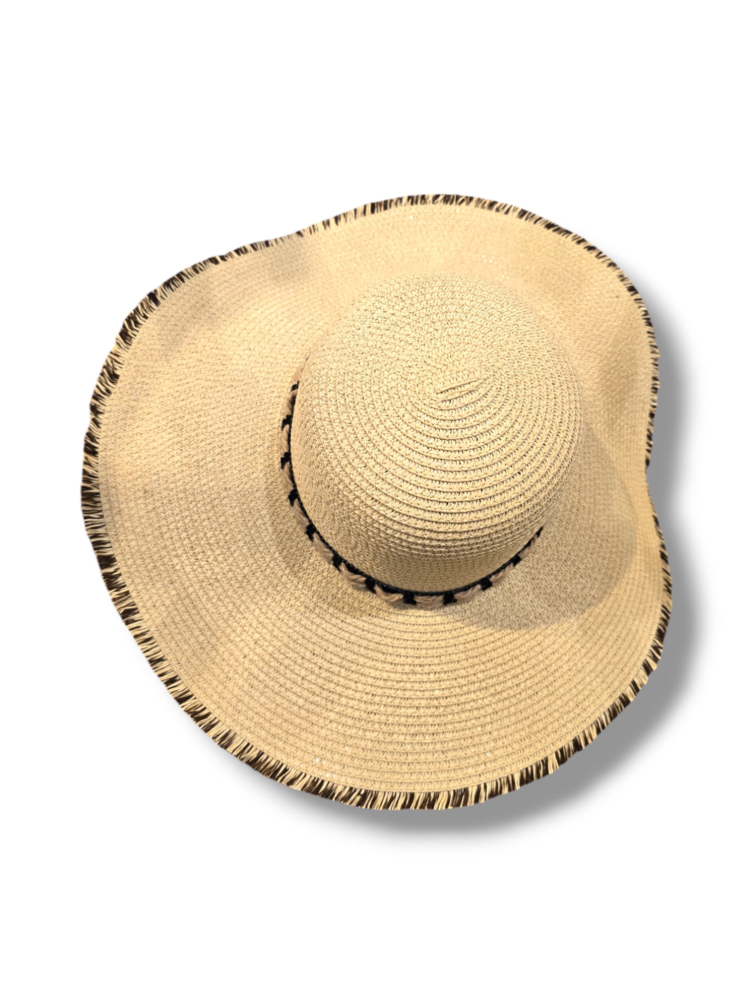 Chapeau Écru à Bordure Frangée – Élégance & Protection