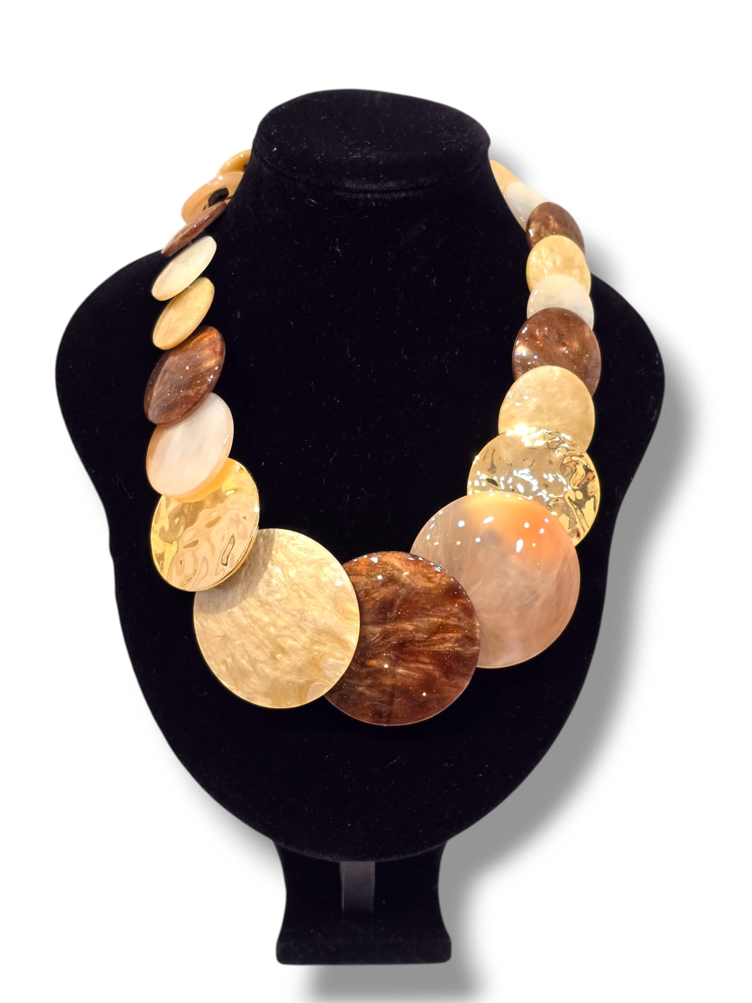 Collier maxi pastilles nacrées et dorées