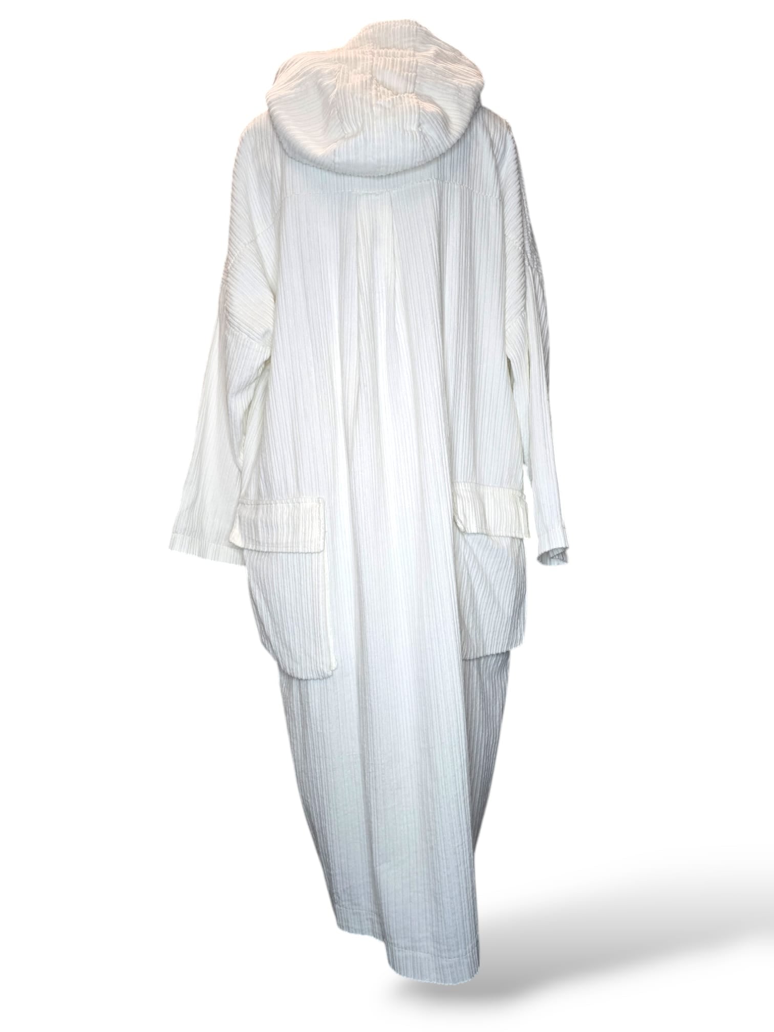 Manteau long à capuche en coton côtelé – Blanc