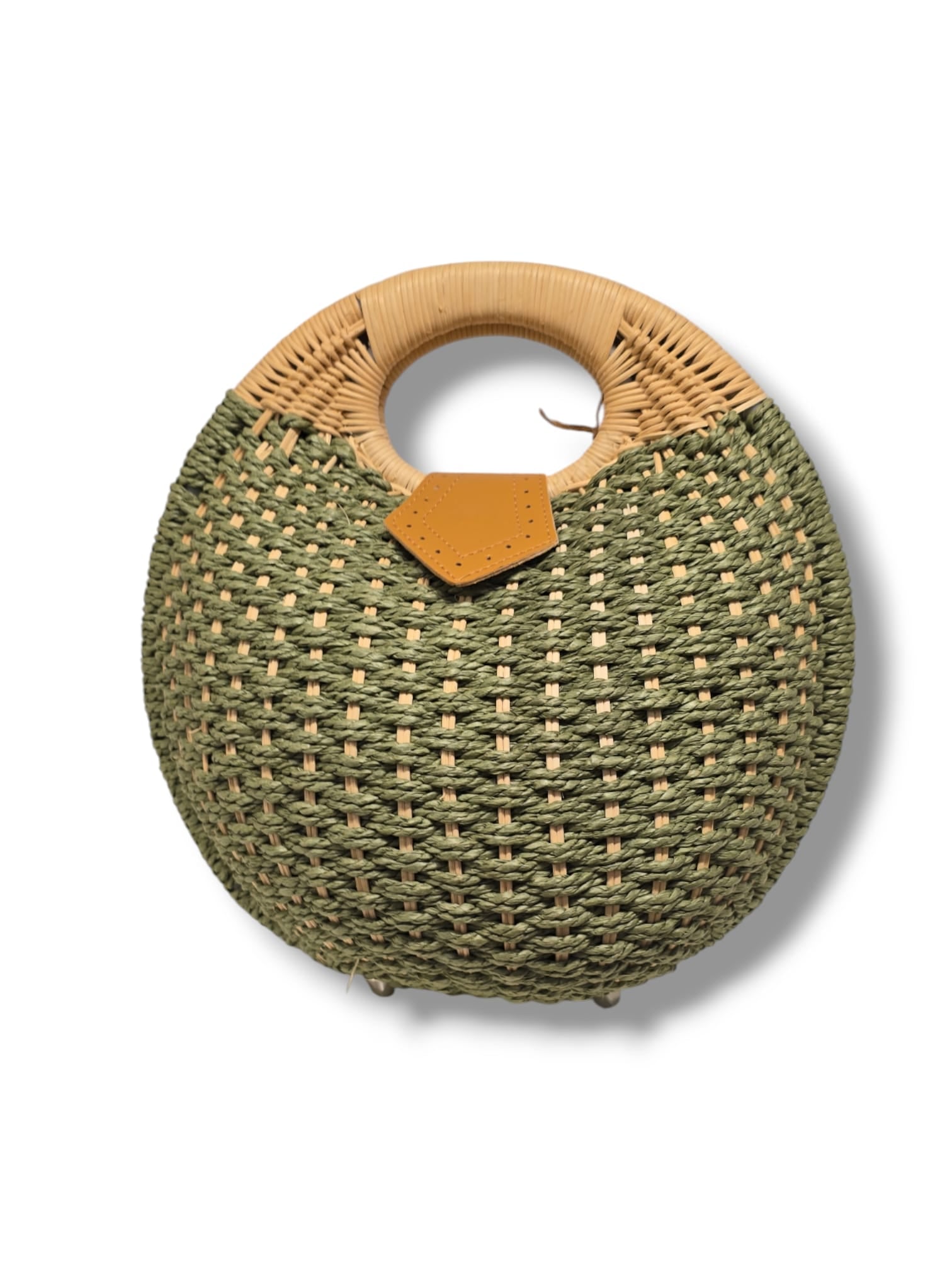 Sac rond en paille tressée vert olive