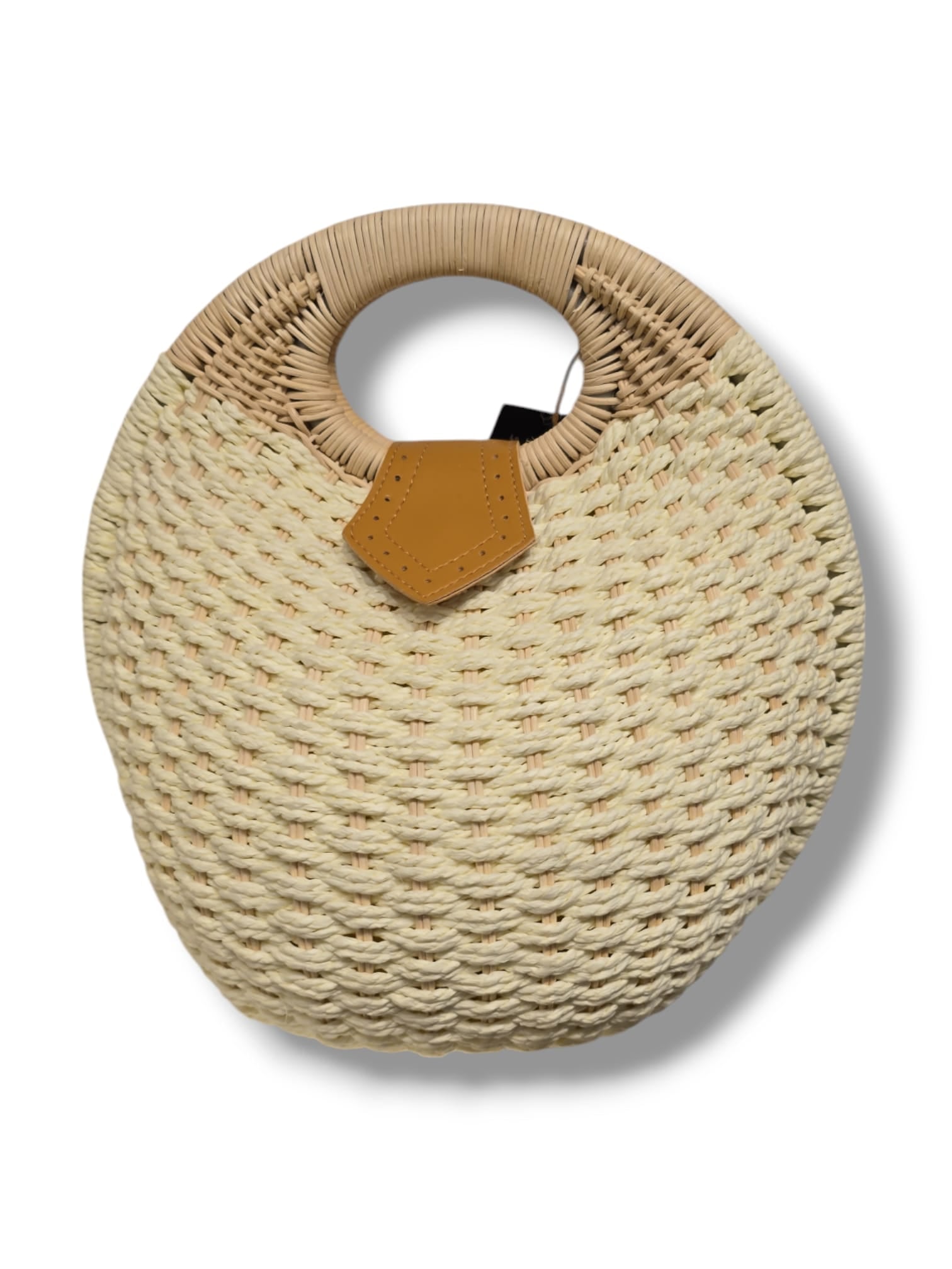 Sac rond en paille tressée beige clair