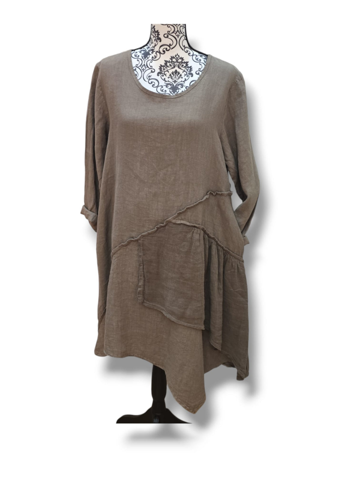 Robe ample avec poches en lin – Taupe
