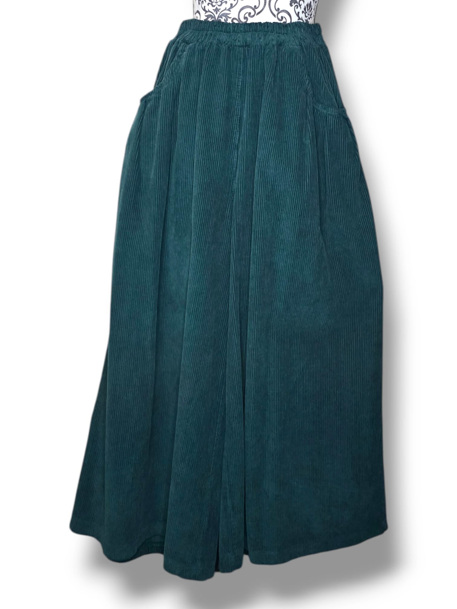 Jupe-pantalon en coton côtelé bleu canard