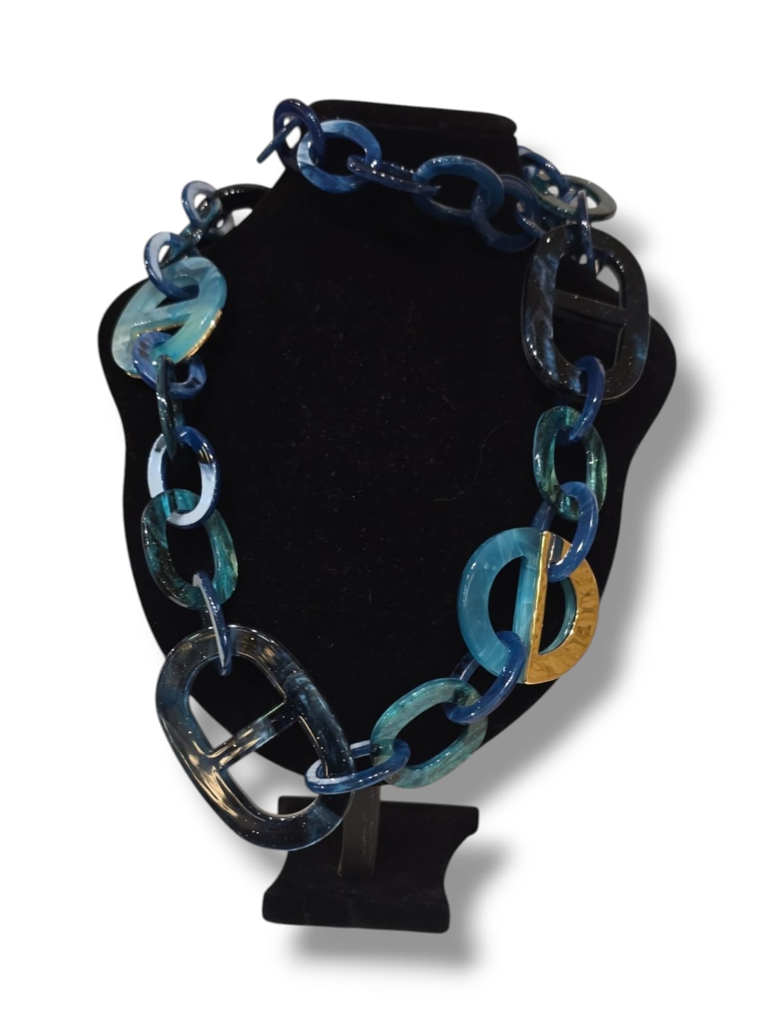 Collier maillons XXL bleu et or