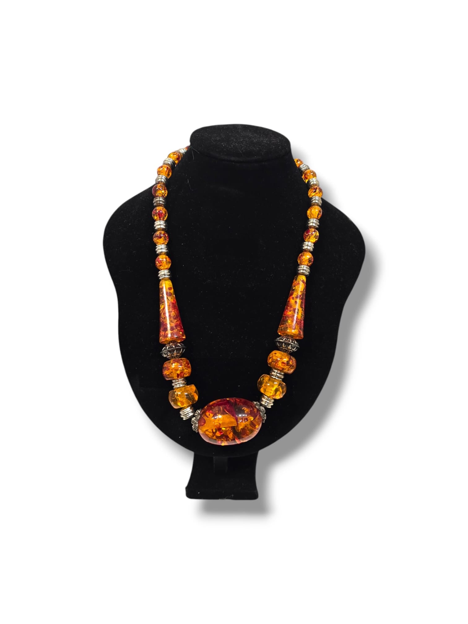 Collier perles ambre et rouge – Design artisanal