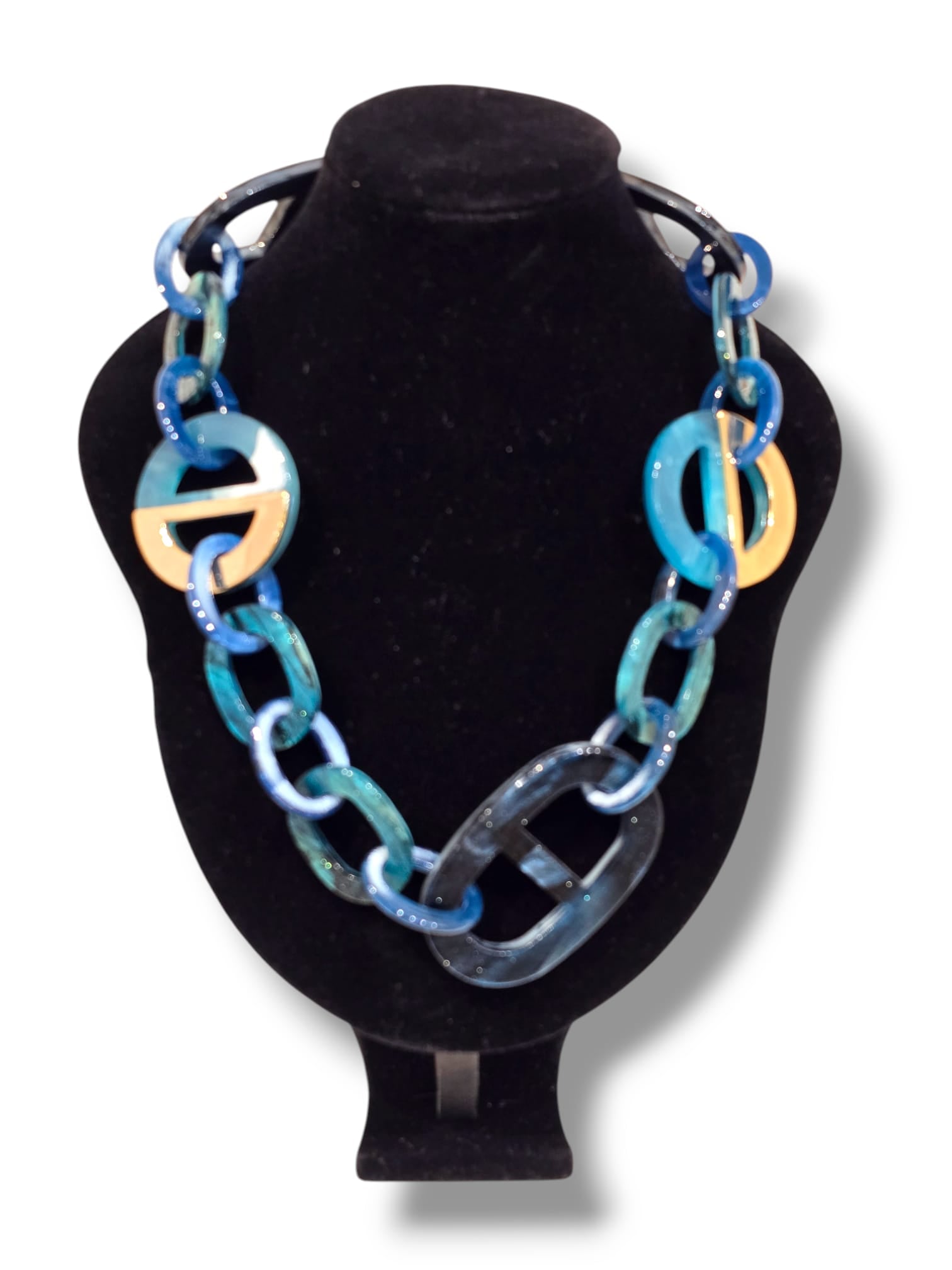 Collier fantaisie bleu et métal argenté
